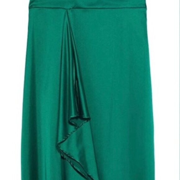 Zara Satin Midi Skirt In Emerald Green Holidays Festive - Picture 4 of 13